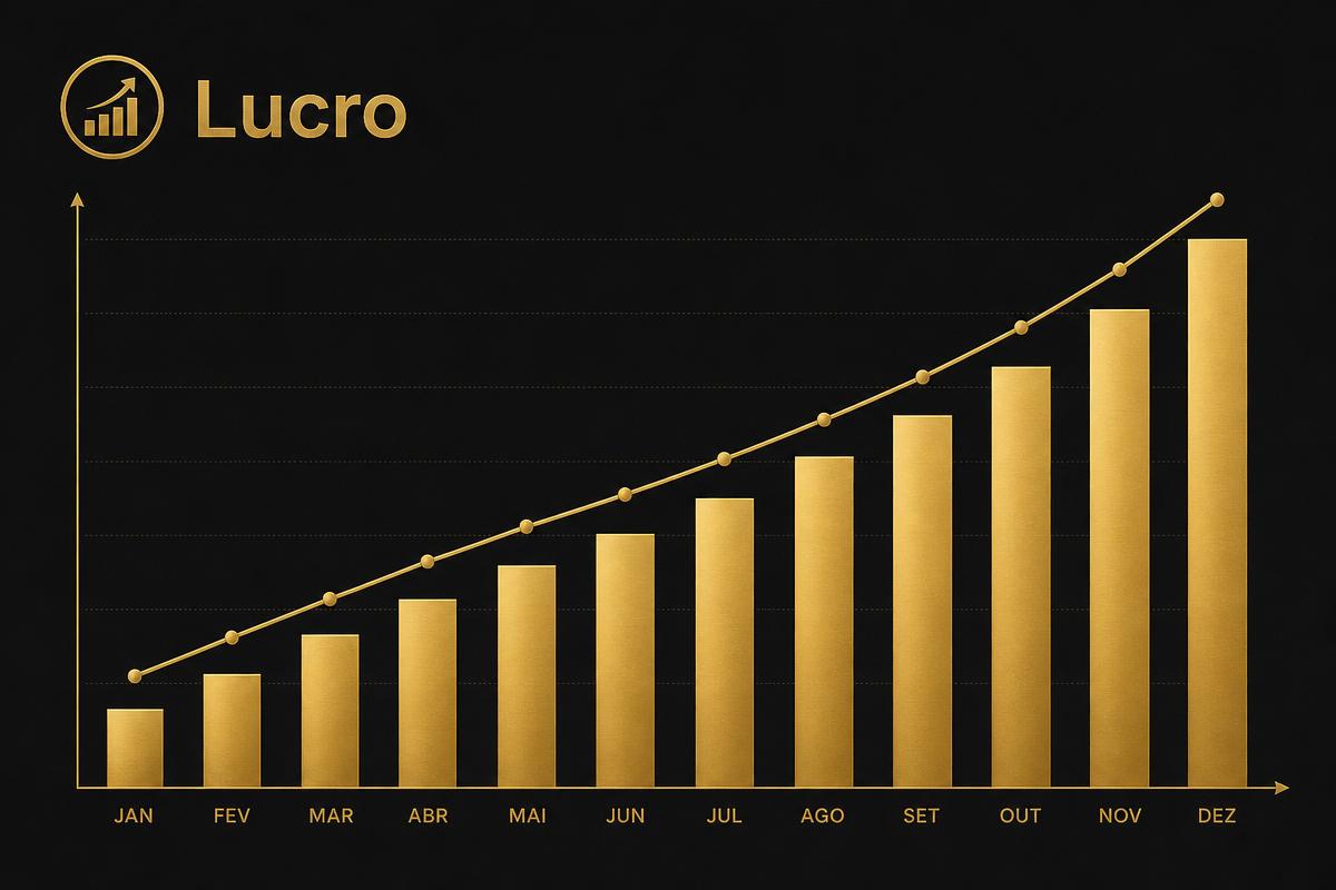 Gráfico ilustrativo de evolução de lucro mensal ao longo de um ano