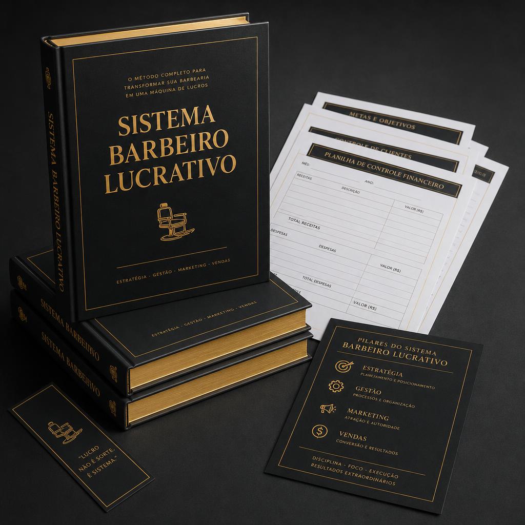 Kit do Sistema Barbeiro Lucrativo com guias e planilhas impressas